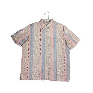 Vintage Cottagecore Shirt Womens Size 10/12 Floral Embroidered Striped Garden